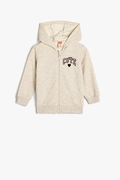 Koton Φούτερ με κουκούλα Cotton Blend - με φερμουάρ και στάμπα με σύνθημα