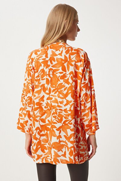 Happiness İstanbul Women's Orange Patterned Viscose Kimono EN00615