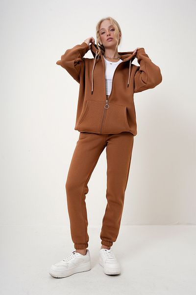 Trend Alaçatı Stili Súprava teplákových súprav Cinnamon HoodEd 3 ThEad - Kangaroo PockEt, Stuha ALC-X12501