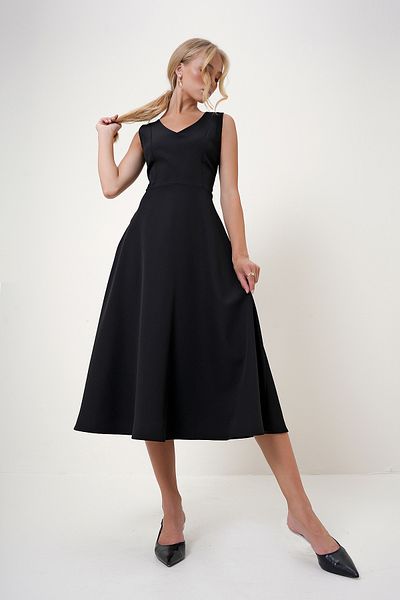 Trend Alaçatı Stili Black V-neck Zippered Midi Dress - ALC-X12521