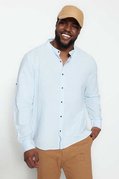Trendyol Collection Удобна синя риза с голям размер с увеличителна яка - TMNSS23GO00093