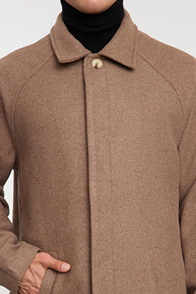 Trendyol Collection Unisex Χειμερινό παλτό με στάμπα βιζόν - Μάλλινο μείγμα, κανονική εφαρμογή TMNAW24KB00004