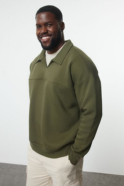 Trendyol Collection Khaki barevná oversize mikina s velkým detailem prošívání - TMNAW25AO00044