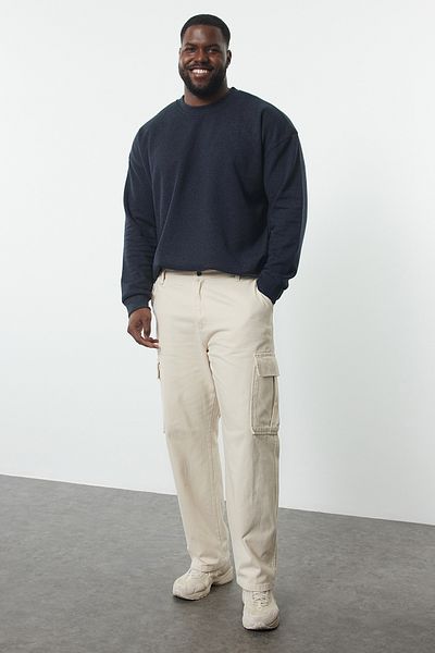 Trendyol Collection Stone 100% bumbac Pantaloni largi pentru bărbați, cu buzunare cargo, mărimi mari TMNAW25AR00007