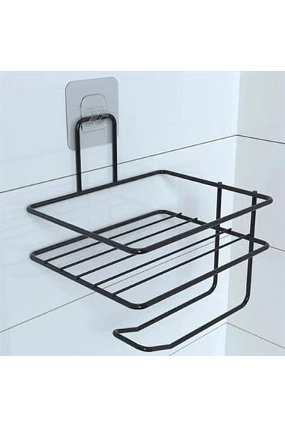 Buffer Black Modern Metal Design - Self-Adhesive Toilet Paper, Holder and Spare Shelf