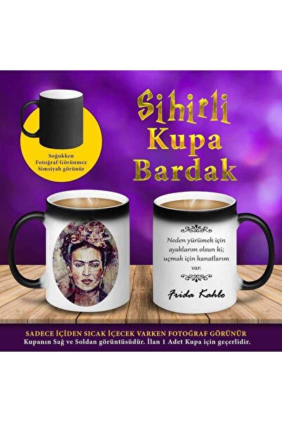 Asilmeydan Frida Kahlo Uçmak Sözü Yazılı Sihirli Hediyelik Kupa Bardak-s4as