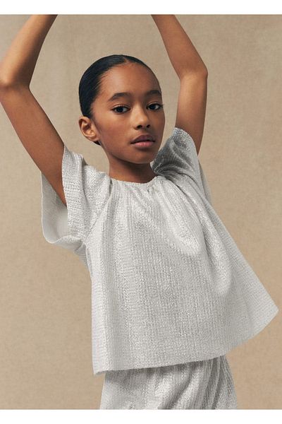 MANGO Kids Gewebtes T-Shirt mit Glitzer