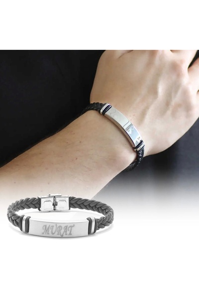 Happymodds Kişiye Özel Isim Yazılı Çelik-deri Bileklik (MODEL-2)