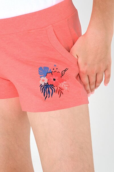 Kyron Kız Çocuk Şort Turuncu - Çiçek Desenli Rahat ve Şık Yazlık Şort