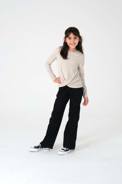 Kyron Μπεζ μακρυμάνικη μπλούζα για κορίτσια - Άνετη και κομψή με καμπύλες λεπτομέρειες