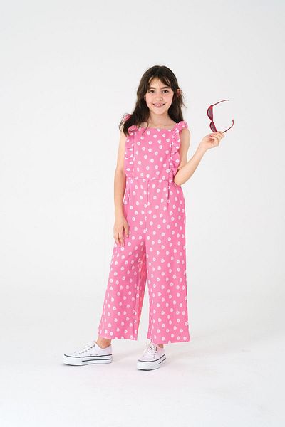 Kyron Pink Floral Patterned Girl's Summer Jumpsuit