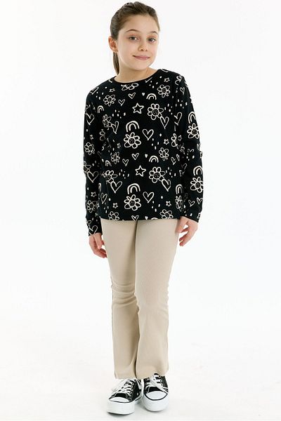 Kyron Tricou pentru fete 100% bumbac imprimat - negru
