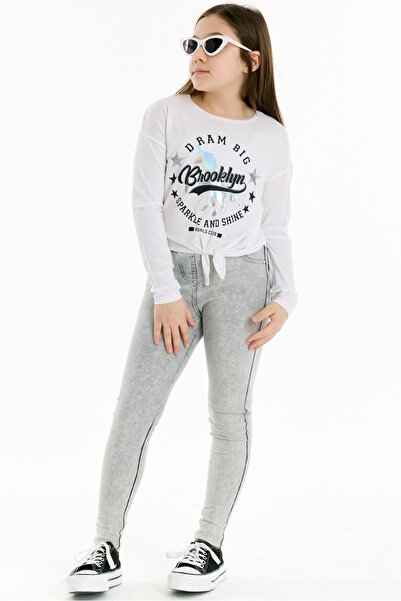 Kyron Κοριτσίστικο μπλουζάκι 100% Viscose Brooklyn με στάμπα με λεπτομέρεια με κορδόνια - Λευκό