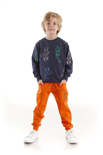 AHENGİM Set de hanorac și pantaloni de trening din bumbac cu model robot pentru băieți - Ak2506