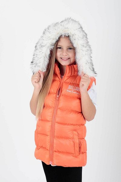 AHENGİM Girl's Trend Furry Hooded Puffer Vest - Ak 215657