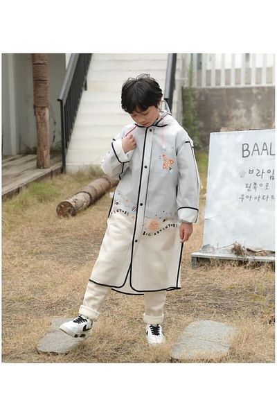 MAİN SHOP Children's Raincoat and Windbreaker with Hooded Bag and Compartment Figured Black (XL Size-9-10 Years) M-2672