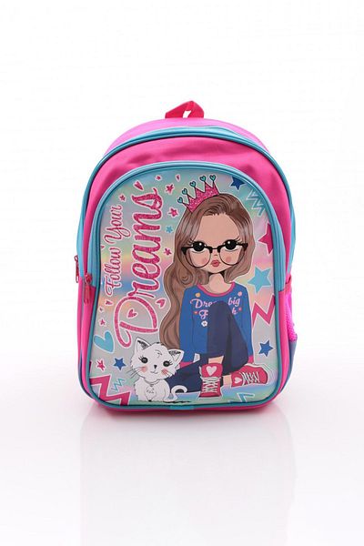 Mbag Mb-714 Geantă ilustrată pentru prânz și școală primară pentru fete - roz albastru set de 2