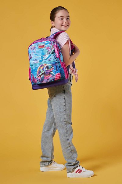 Yaygan Coral High Kids Pink Purple Turtle Patterned School Backpack 23756