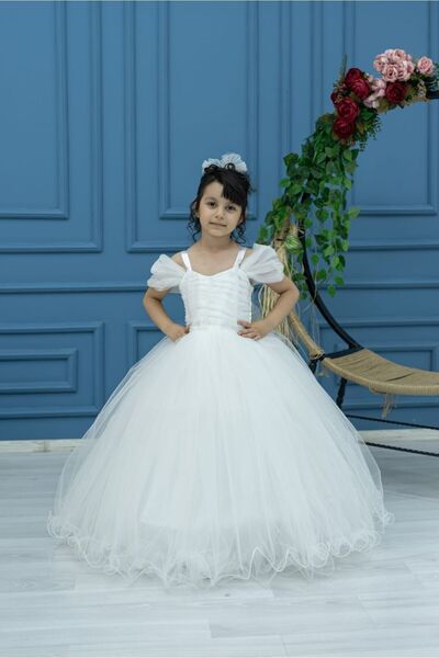 zde dikim evi Rochie De Seara Copii Tulle Alb Cu Detaliu Umăr Rochie Printesa...