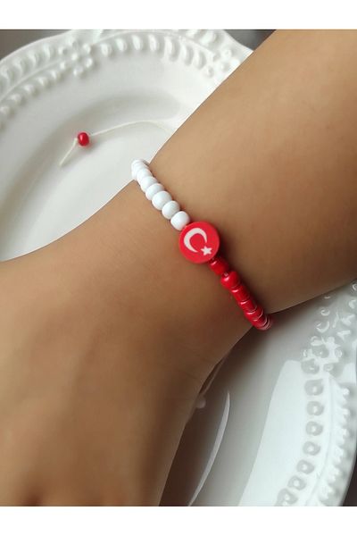 Amabel Jewelerys Eid Gift Turkish Flag Figured Sand Bead Children's Bracelet