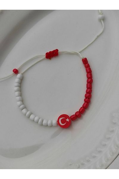 Amabel Jewelerys Eid Gift Turkish Flag Figured Sand Bead Children's Bracelet