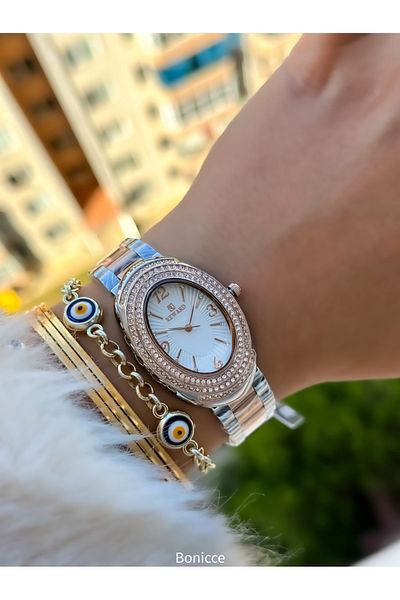Reward Mesh Steel Strap, Rose Color, Geometric Case, VIP Women's Wristwatch + Bracelet