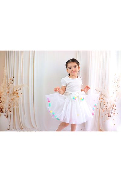GÜL Baby Tutu Skirt for Girl - Pompom and Straight Cut