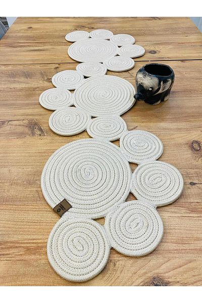 BDZ DERİ 30x100 CM Bohemian Style Daisy Model Runner - Față de masă decorativă din iută și răchită, cârpă de masă pentru cafea
