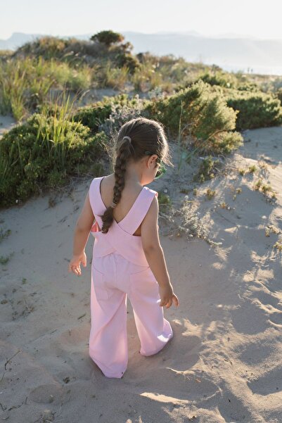 Balerinikizler Baby&Kids Pink Linen Set - Double Breasted Design with Back