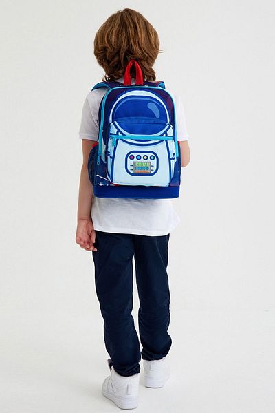 Coral High Kids Saks Blue Astronaut Patterned Four Compartment School Backpack 23724