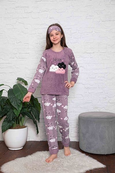 MODAREYA Cloudy Applique Embroidered Fleece Girl's Pajama Set