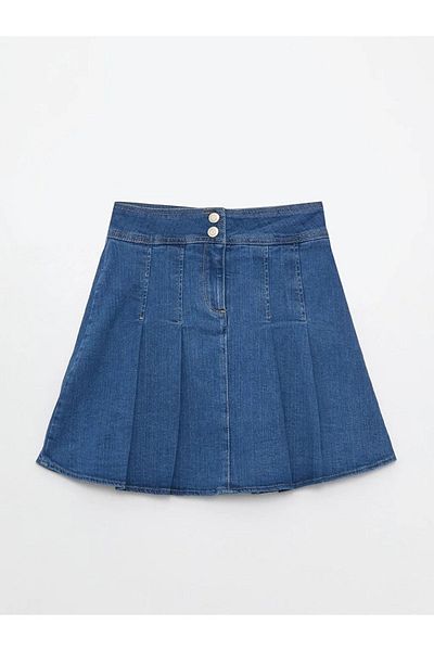 LC Waikiki Girl's Jean Skirt - Basic Pleated Design