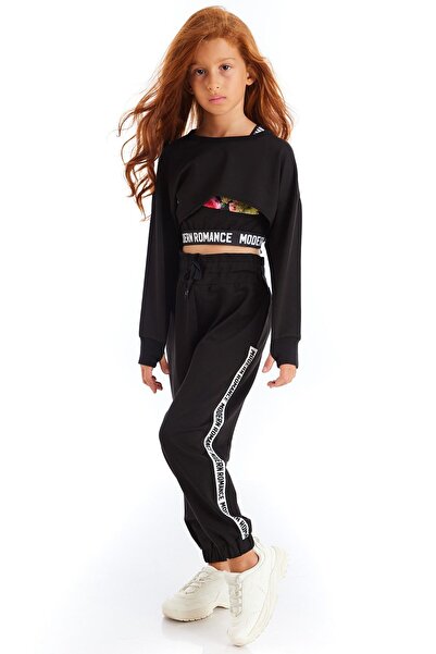 Colorinas Nakış Işlemeli Crop Uzun Kol Kız Çocuk Penye Sweatshirt