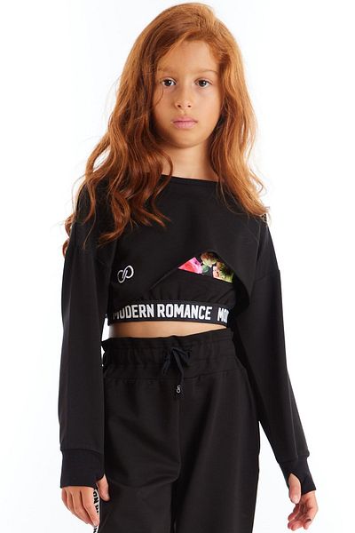 Colorinas Embroidered Crop Long Sleeve Girl's Combed Cotton Sweatshirt