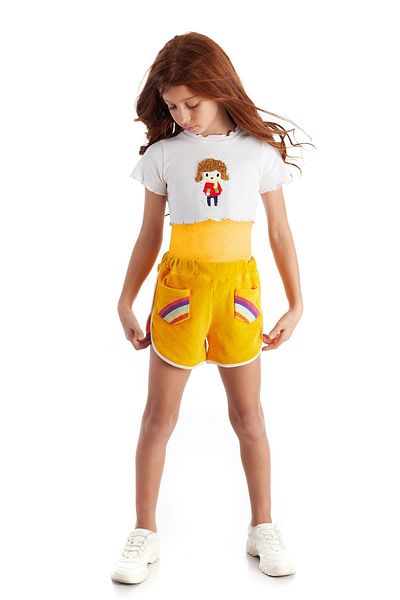 Colorinas Pantaloni scurți pentru fete cu buzunare brodate cu prosop Rainbow