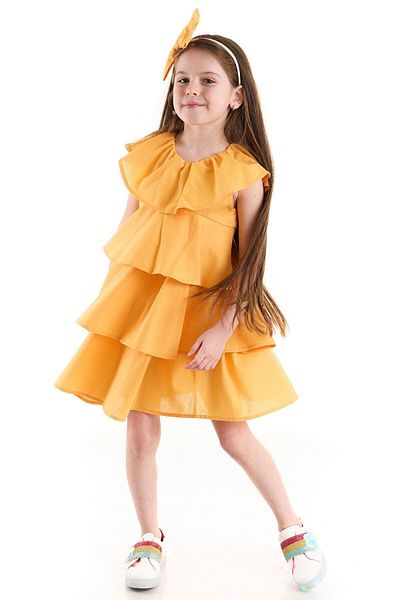 Colorinas Rochie de fetiță din in cu volan lalea