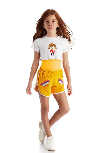 Colorinas Pantaloni scurți pentru fete cu buzunare brodate cu prosop Rainbow