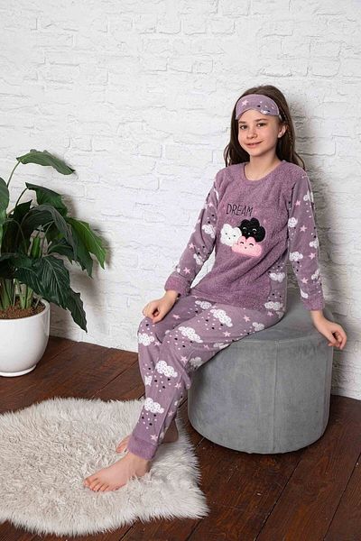 MODAREYA Cloudy Applique Embroidered Fleece Girl's Pajama Set
