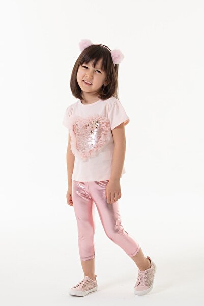 Colorinas Heart Sequin Embroidered Tutu Short Sleeve Girl's T-Shirt