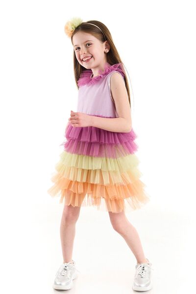 Colorinas Rainbow Kolsuz Fırfırlı Kız Çocuk Tütü Elbise