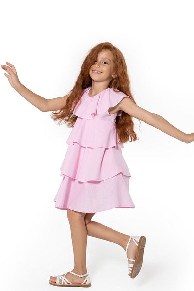 Colorinas Tulip Flounced Linen Girl's Dress