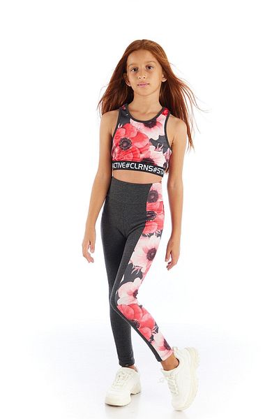 Colorinas Jambiere sport pentru fetiță din bumbac pieptănat cu model de flori Larisa