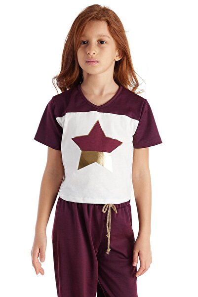 Colorinas Κοντομάνικο μπλουζάκι για κορίτσια με στάμπα μπορντό ασημί αστέρι