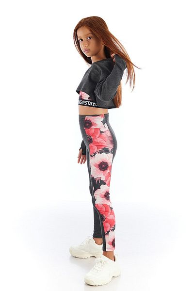 Colorinas Jambiere sport pentru fetiță din bumbac pieptănat cu model de flori Larisa