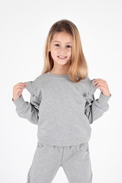 AHENGİM Kids Kız Çocuk Fırfır Detaylı Trend Eşofman Takımı Pamuklu Ak2515