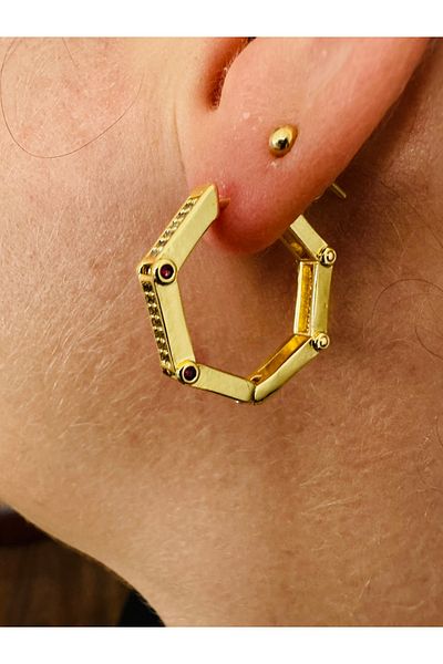 Gümüş sandık Pink Jewelled Octagonal Ring Serenay Sarıkaya Earring