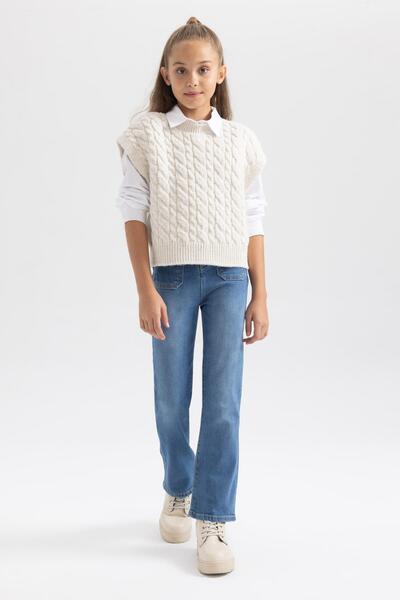 DeFacto Kız Çocuk Flare Fit Geniş Bol Paça Jean Pantolon A7923a823au