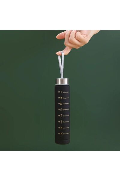 K&G Boutique Premium Black Motivasyonel Su Matarası Su Şişesi 300ml Tritan Okul Su Şişesi Bpa Içermez Suluk