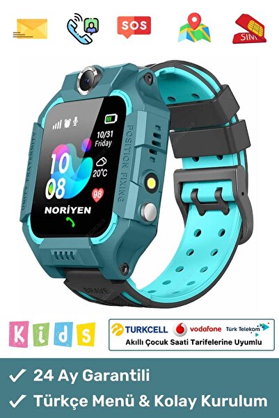 Noriyen Sim Kartlı Kameralı Çocuk Takip Saati Konum Ortam Dinleme Kız Erkek Çocuklar İçin Yeşil Akıllı Saat