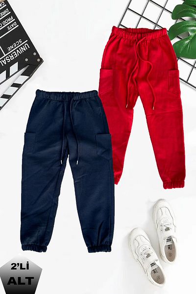 twins tailors UnisEx Navy BluE-rEd ChildrEn's SwEatPants - PacK of 2, FlEEcE and Elastic LEgs